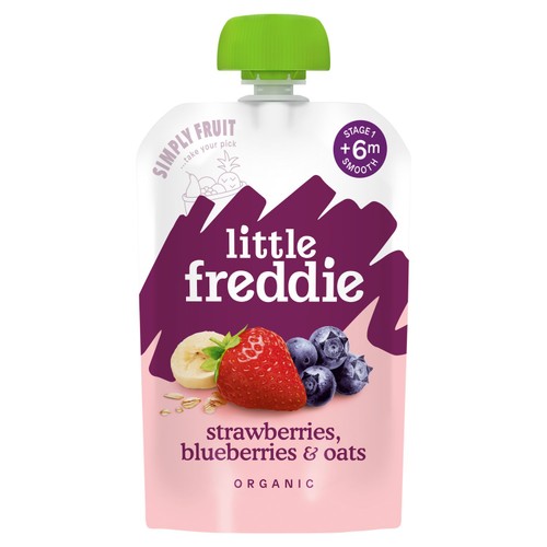 Little Freddie Organic Strawberry, Blueberry & Oats Baby Food Pouch 6+ M
