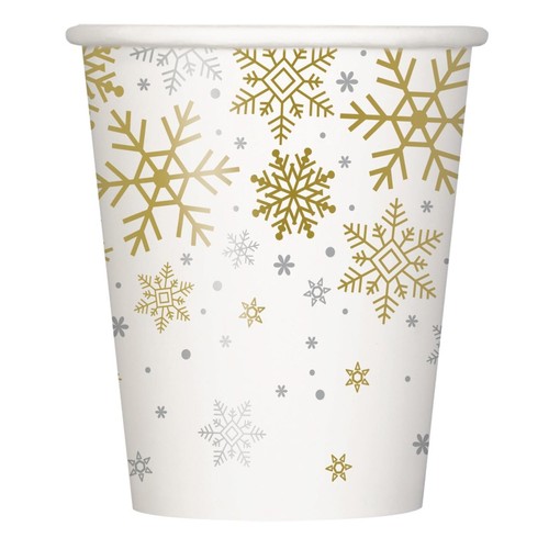 Silver & Gold Snowflake Christmas Paper Cups