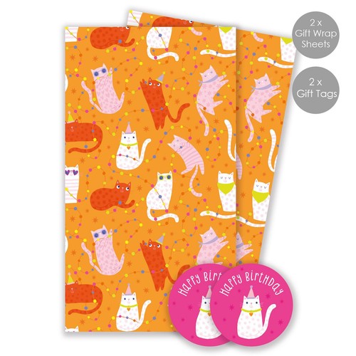 Birthday Cats Gift Wrap Sheets & Tags