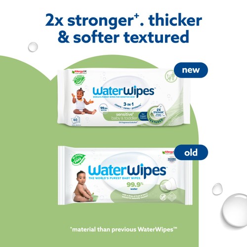 WaterWipes Baby Wipes Sensitive Weaning Plastic Free Wipes 60 Wipes