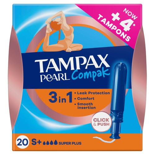 Tampax Compak Pearl Tampons Super Plus 20 Count