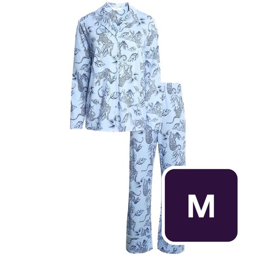 M&S Womens Soft Touch Printed Revere Pyjama Set, Medium, Navy Mix