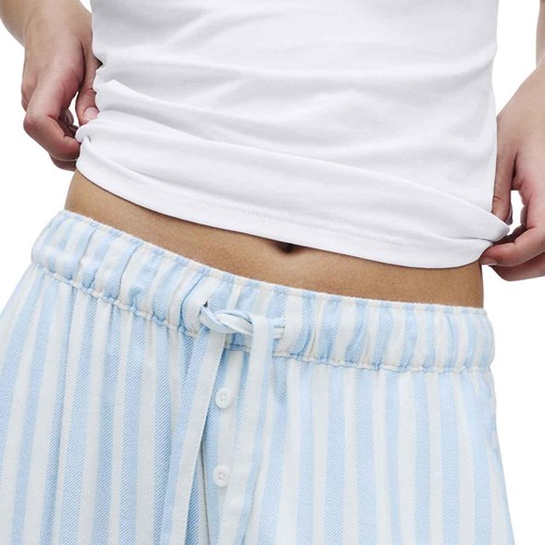 M&S Womens Twill Wide Leg Pyjama Bottoms, 10, Blue