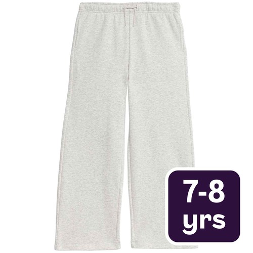 M&S Girls Wide Leg Cotton Rich Joggers, 7-8 Y, Grey Marl