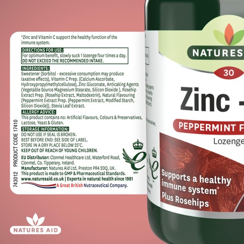 Natures Aid Zinc + C Supplement Lozenges 