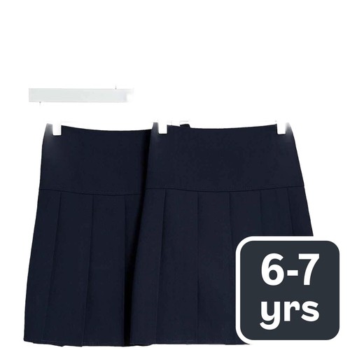 M&S 2Pk Pleated Skirt, 6-7 Years, Navy