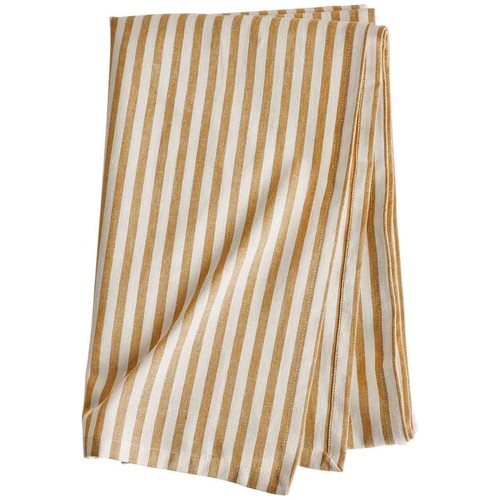 M&S Cotton with Linen Striped Tablecloth, Ochre