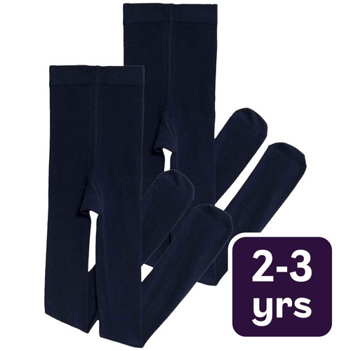 M&S Girls Cotton Rich School Tights, 2-3 Years, Navy