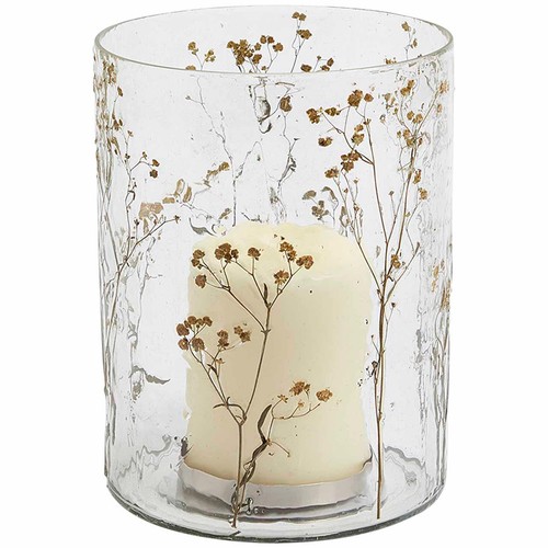 M&S Pressed Flower Hurricane Candle Holder, Clear