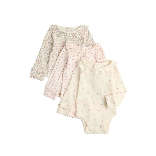 M&S Floral Long Sleeve Bodysuits, 0-3 Months, Pink