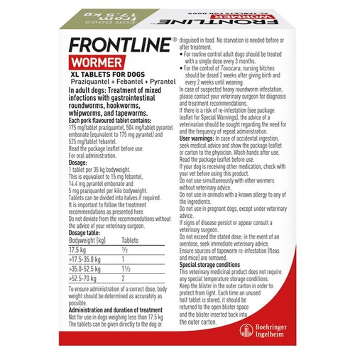FRONTLINE Wormer Tablets X Large Dog from 17.5kg