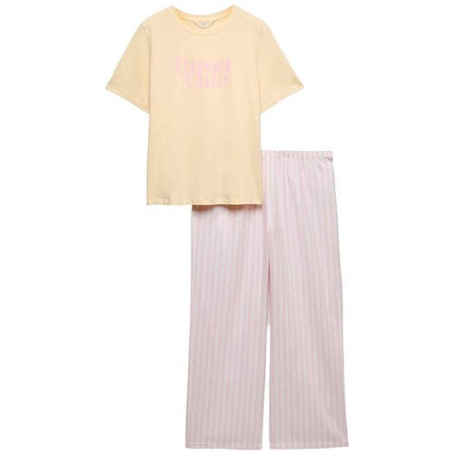 M&S Womens Pure Cotton Pyjama Set With Woven Bottoms, XXL, Yellow