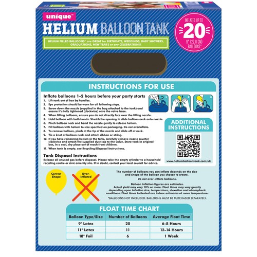 Helium Tank - For 20 Balloons (9 inch)