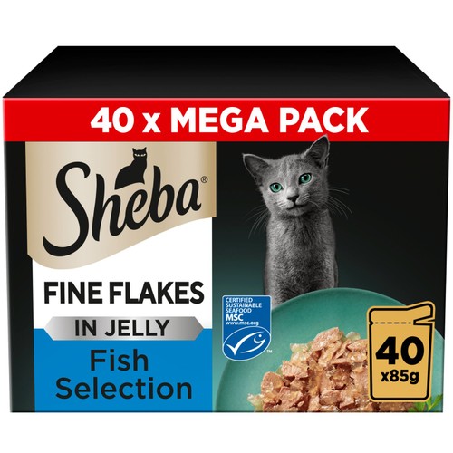 Sheba Fine Flakes Cat Food Pouches MSC Fish in Jelly Mega Pack 