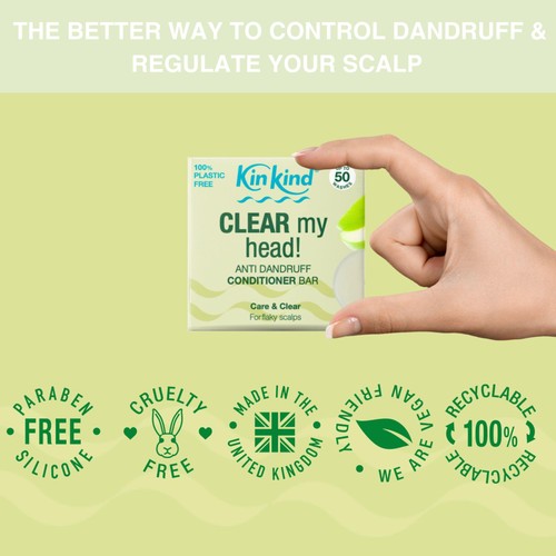 KinKind CLEAR My Head! Anti Dandruff Solid Conditioner Bar for Flaky Scalp