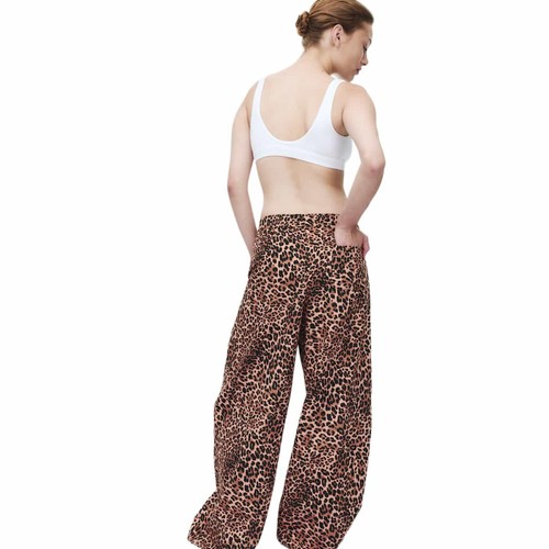 M&S Womens Pure Cotton Poplin Animal Pyjama Bottoms 18 Regular Brown Mix