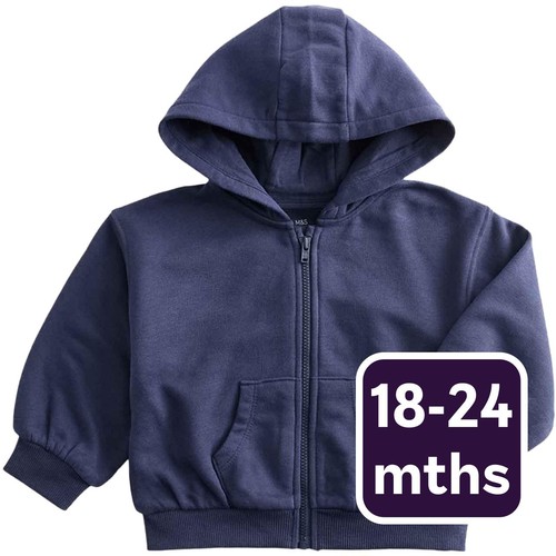 M&S Boys Cotton Rich Navy Zip Through Hoodie, 18-24 Months, Navy