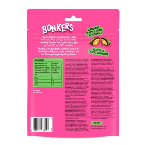 BONKERS Cat Bites Crunchy & Soft Catnip Chick N' Cheddar Flavour Cat Treats