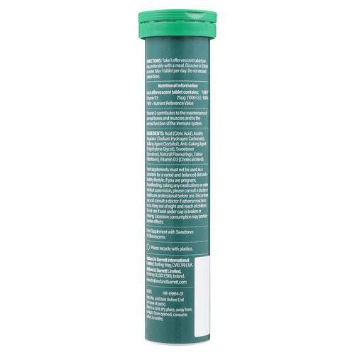 Holland & Barrett Vitamin D 1000 I.U. 25ug Effervescents Vegan Lemon & Lime