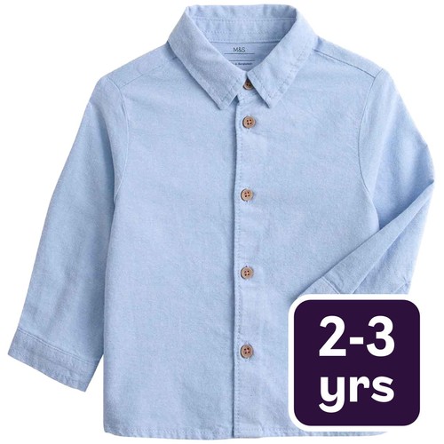 M&S Boys Pure Cotton Shirt, 2-3 Years, Blue