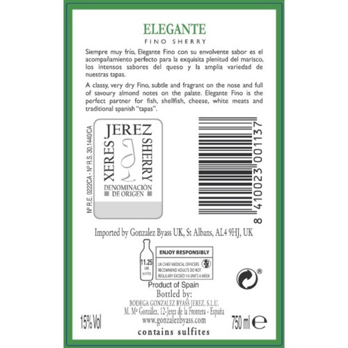 Elegante Fino Sherry Gonzalez Byass