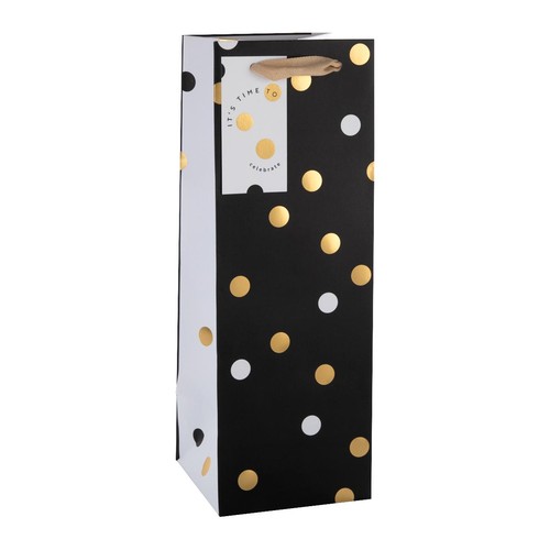 M&S Black, Gold & White Spot Celebration Bottle Bag