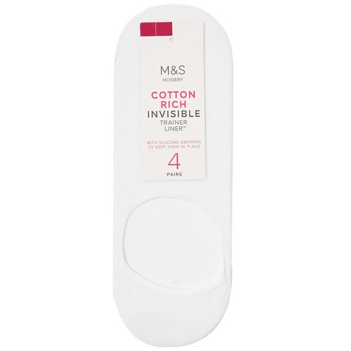M&S Womens Invisible Trainer Liner Socks, Size 6-8, White