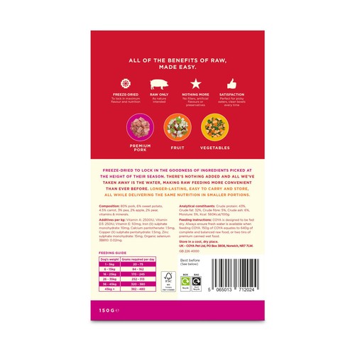 COYA Freeze-Dried Raw Adult Dog Food Pork