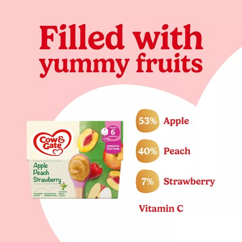 Cow & Gate Apple Peach & Strawberry Baby Food Fruit Pot 6+ Months