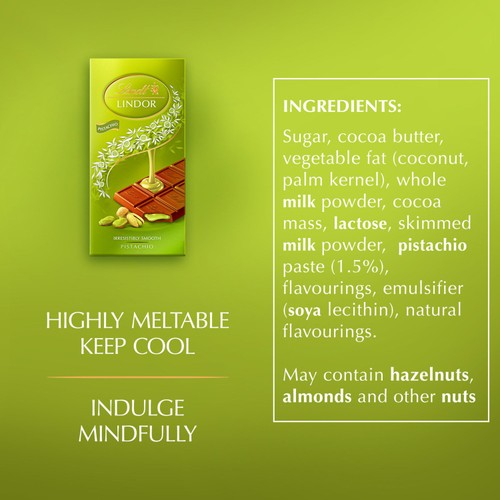 Lindt Lindor Milk Pistachio Chocolate Bar