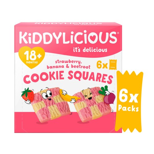 Kiddylicious Strawberry, Banana & Beetroot Cookie Squares Baby Snacks 18m+