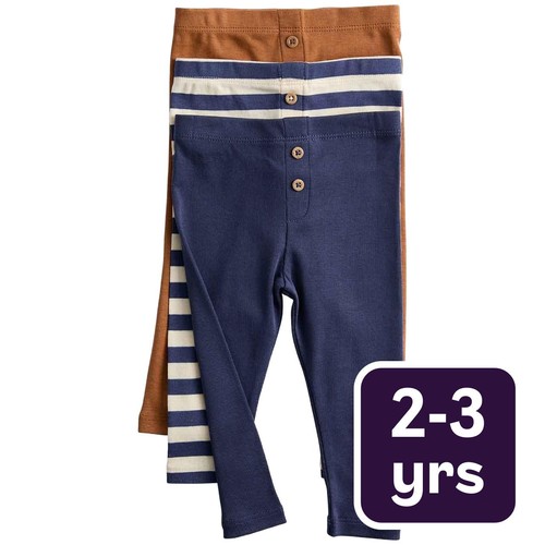 M&S Boys Pure Cotton Striped Leggings, 2-3 Y, Blue Mix