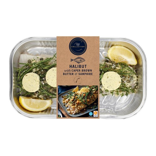 M&S Collection Halibut with Caper Brown Butter & Samphire