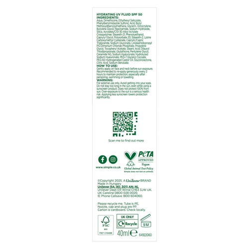 Simple Hydrating UV Face Fluid Moisturiser SPF50