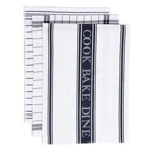 Set of 3 Striped Tea Towels, Blue
