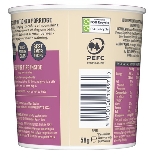 Quaker Oat So Simple Summer Berries Porridge Cereal Pot