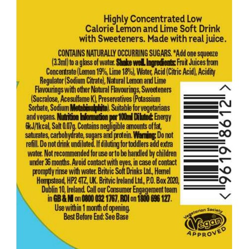 Robinsons Mini Lemon & Lime No Added Sugar
