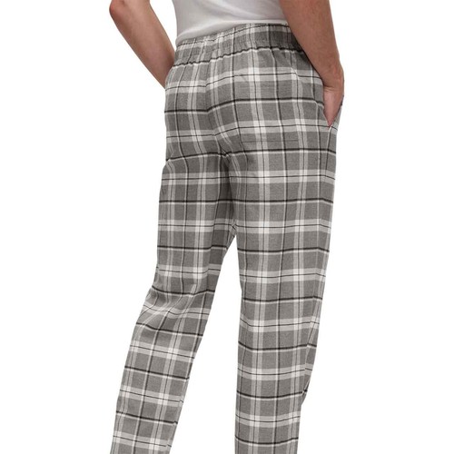 M&S Mens Pure Cotton Checked Loungewear Bottoms, XL, Grey