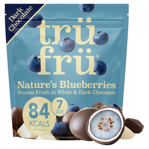 trufru natures blueberries frozen in white and dark chocolate