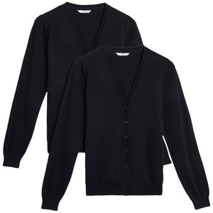 Black 2pk Cotton Cardigan, 7-8Y