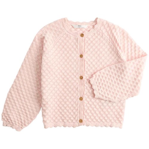 M&S Girls, Cotton Pointelle Cardigan, 3-4 Years, Pink