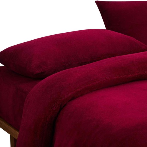 M&S Teddy Fleece Bedding Set, Double, Burgundy