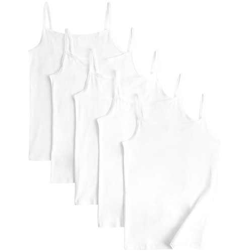 M&S Girls Core Plain Camis 8-9 Y White 5 per pack