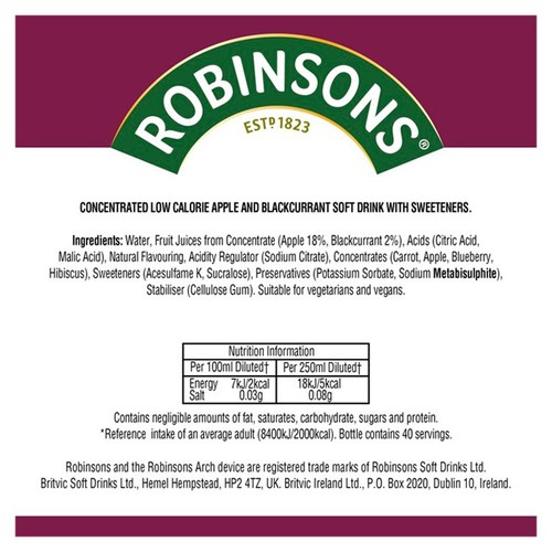 Robinsons Double Strength Apple & Blackcurrant Squash