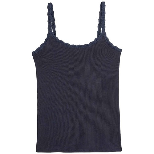 M&S Womens Cotton Rich Lace Trim Vests, Size 8, Navy Mix