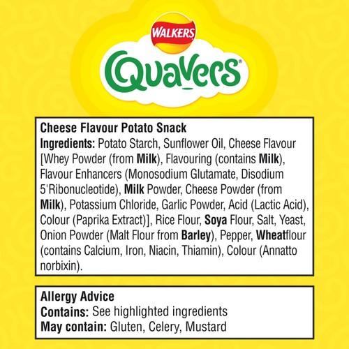 Walkers Quavers Cheese Multipack Snacks Crisps 12x16g