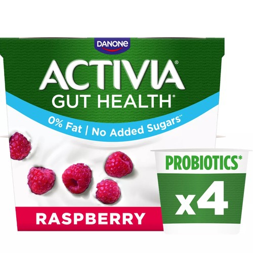 Activia Raspberry Fat Free No Added Sugar Gut Health Yoghurt Multipack