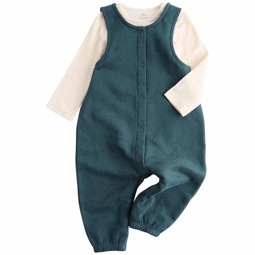 M&S Dino Jersey Dungaree, 2-3 Years, Blue