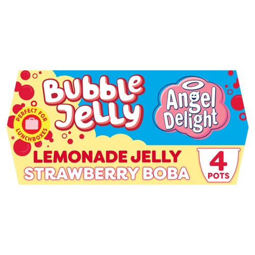 Angel Delight Lemonade Jelly & Strawberry Boba Bubble Dessert Snack Pot