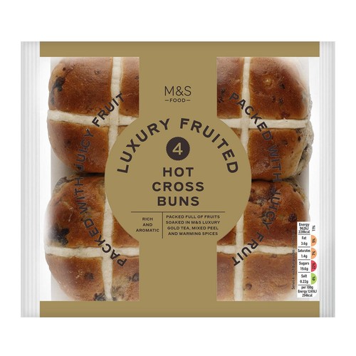 M&S 4 Luxury Fruited Hot Cross Buns